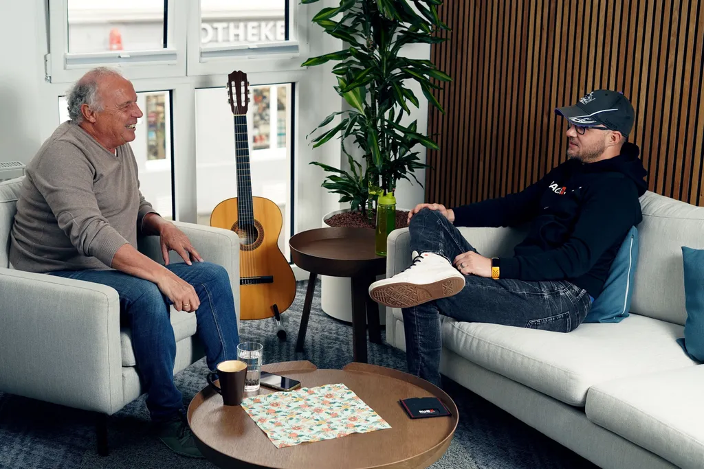 A casual discussion between colleagues in our more relaxed meeting room