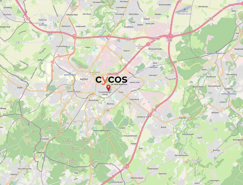 Map showing cycos AG office location at Viktoriaallee 13, Aachen